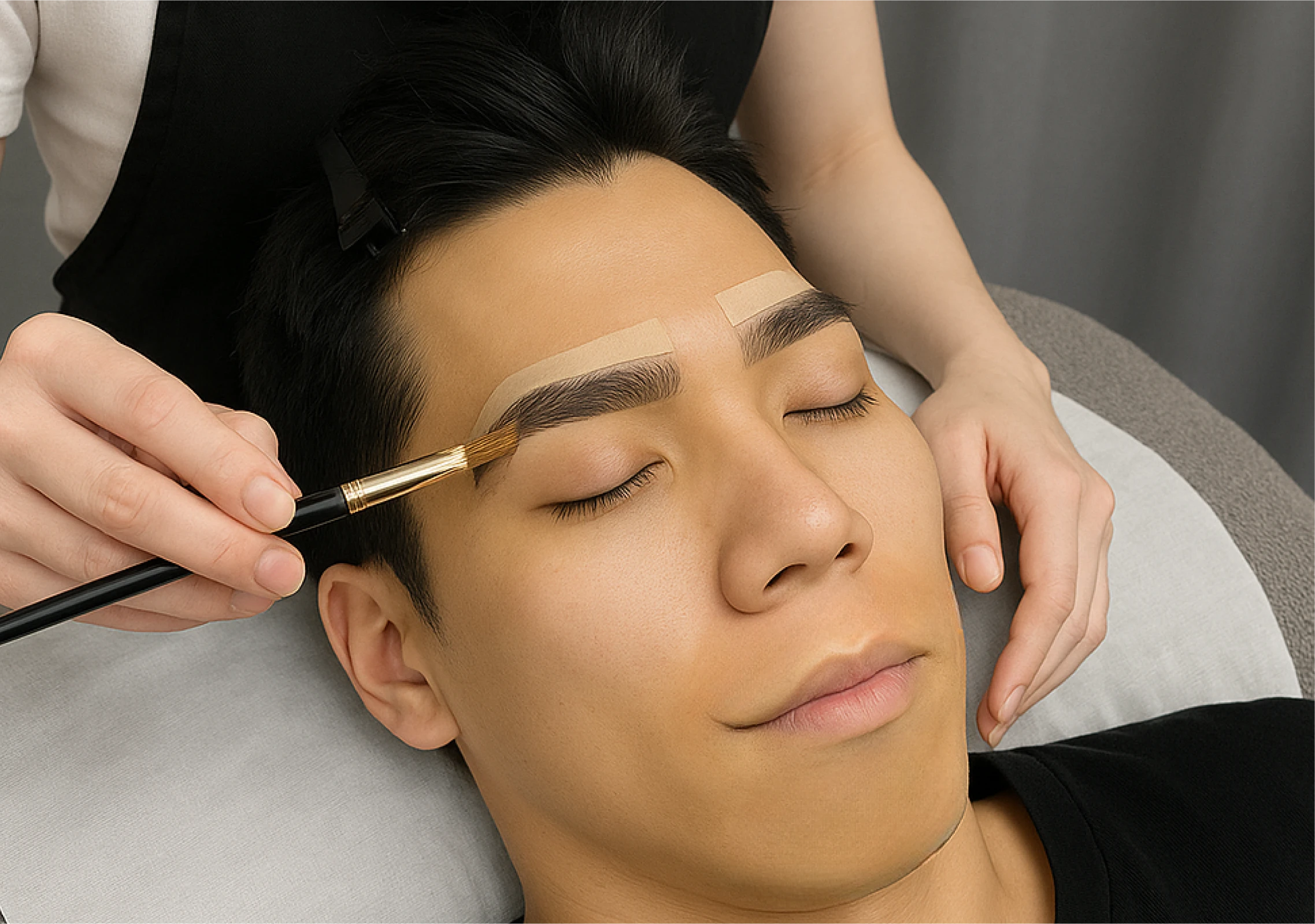 ブラシで眉毛を整える施術の様子