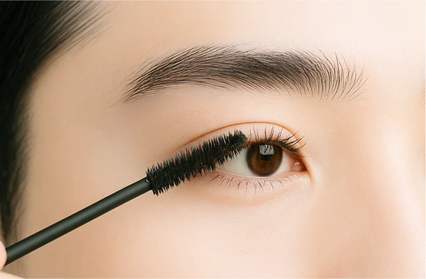 施術後、ブラシでまつ毛を整えている様子
